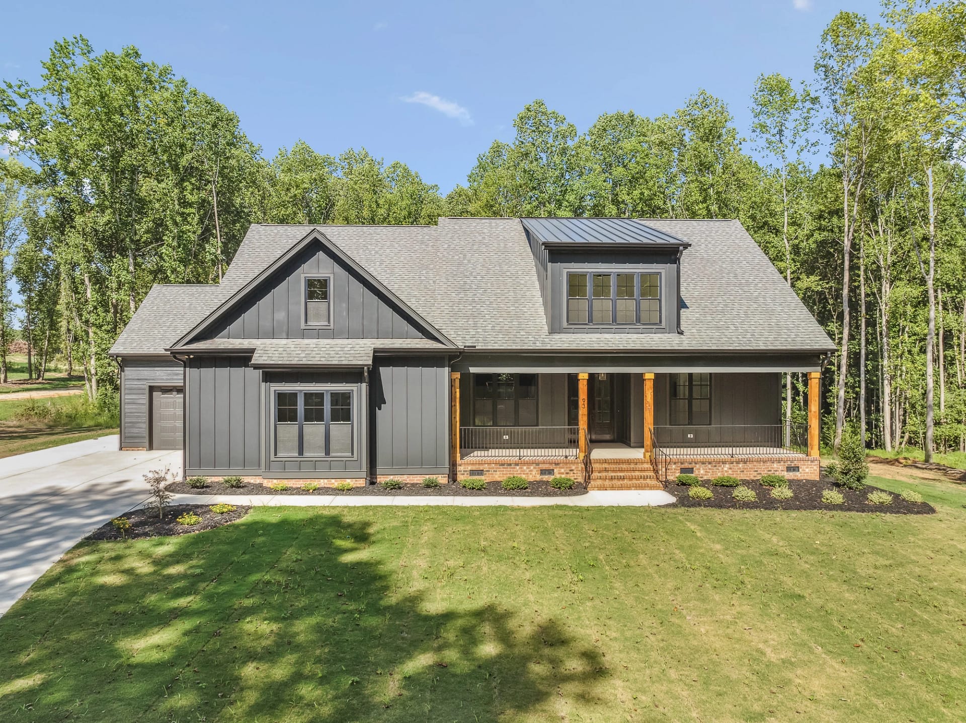 Front exterior of a completed new construction home in Holly Springs, North Carolina