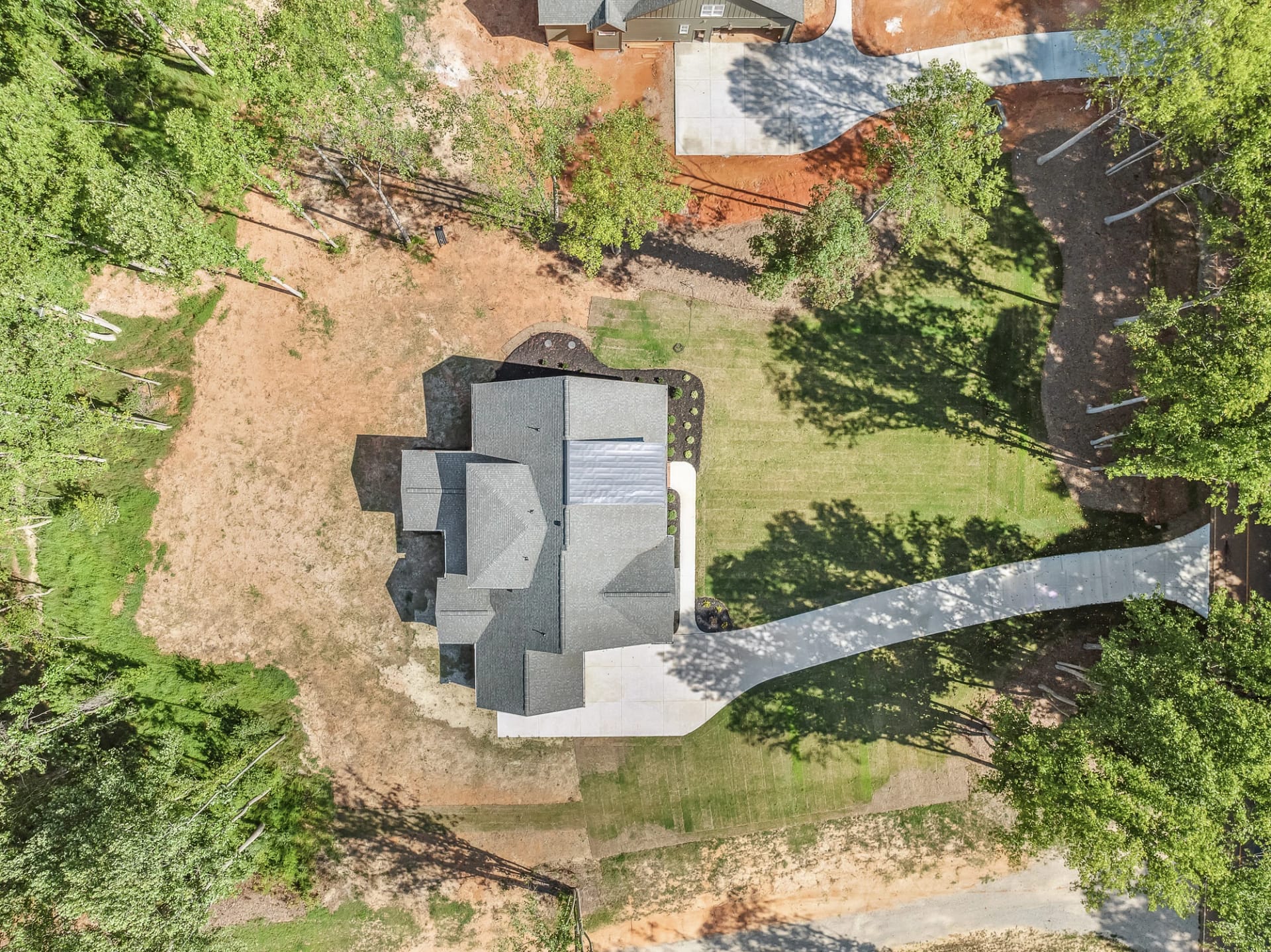 Aerial view of a newly built home in Holly Springs, North Carolina
