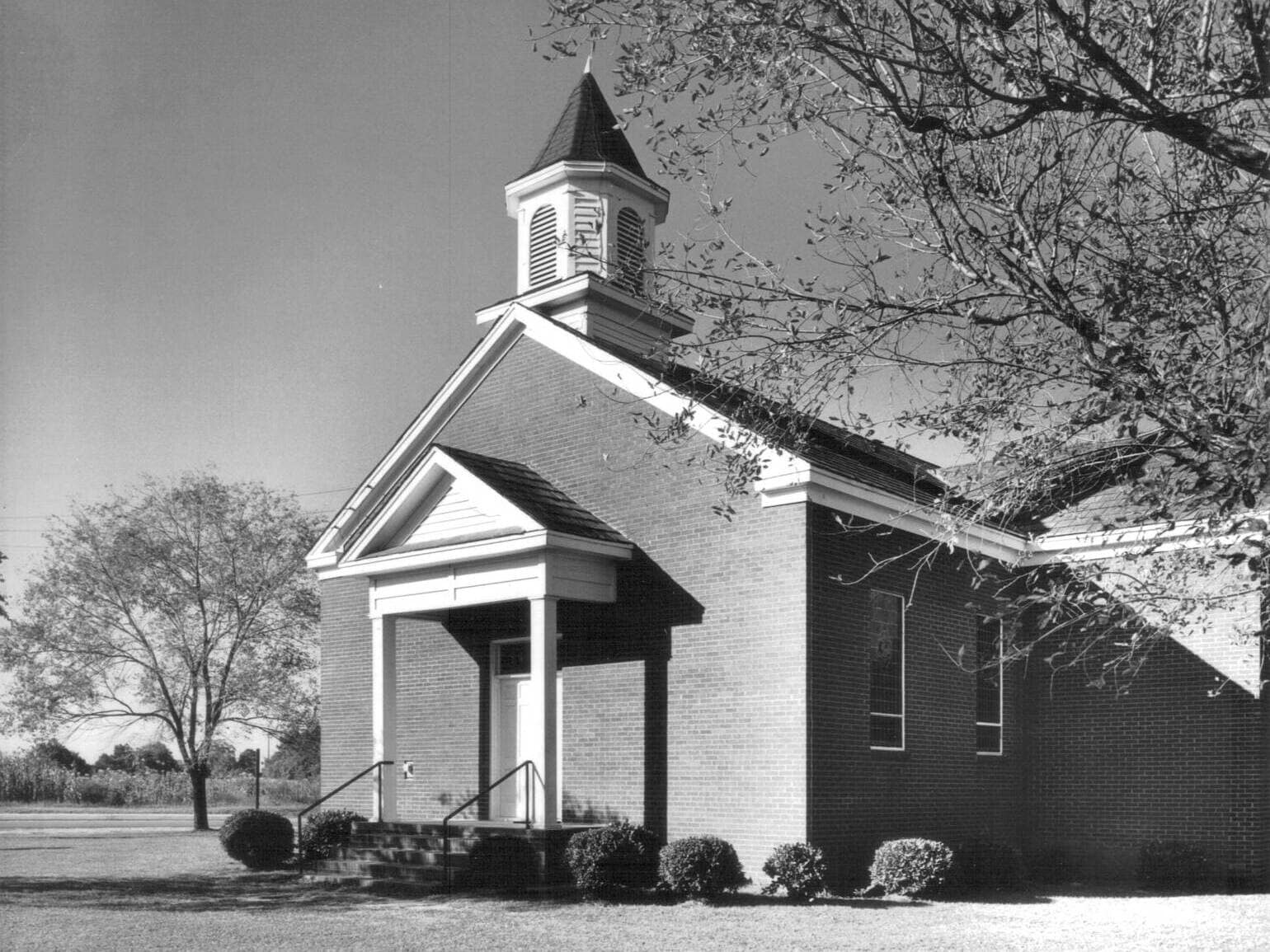 Brick veneer installation underway on the Rawls Baptist Church sanctuary in Fuquay-Varina, NC, 1965.