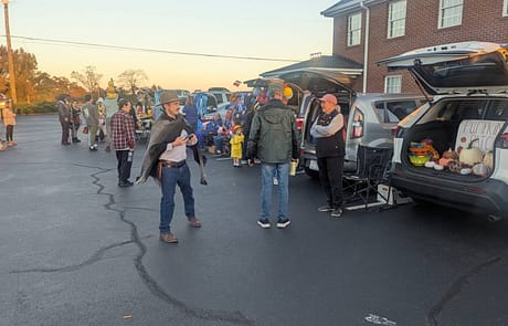 rawls_trunk_or_treat_2025_5 Rawls Baptist Church Family Fall Fest Trunk or Treat Photo of Gathered Crowd and Trunks