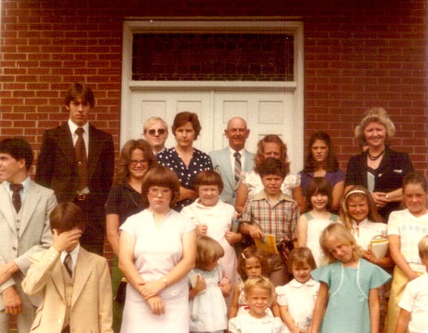Children and teachers during Vacation Bible School at Rawls Baptist Church in Fuquay-Varina, NC, August 1981, reflecting the church’s long-standing commitment to Christian education.
