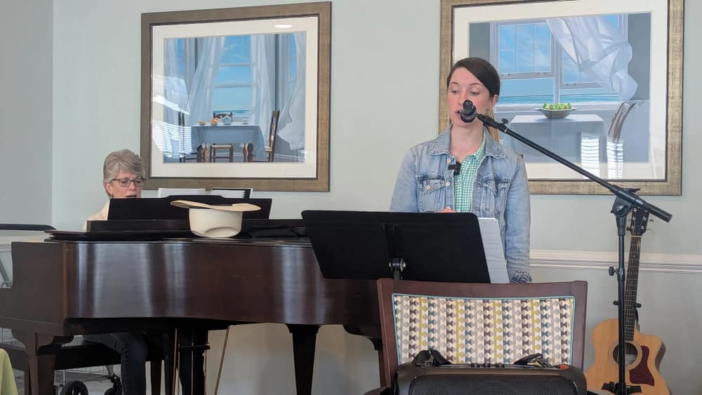 Susanna and Mom playing music at Calyx Living in Fuquay-Varina, NC