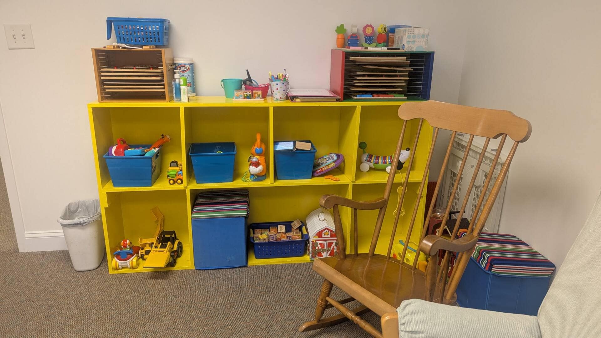 Play Area Cubbies with Toys in Rawls Baptist Church Nursery