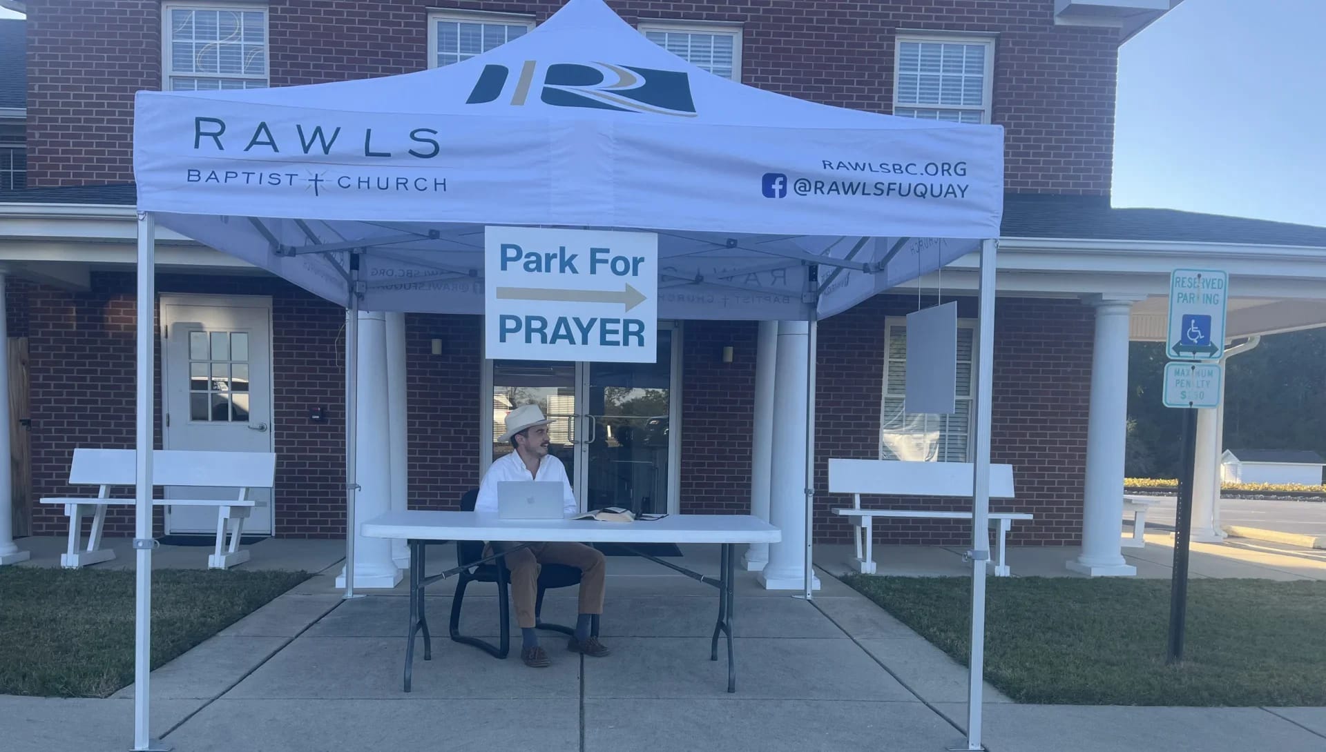 Park for Prayer Tent outside Rawls Baptist Church