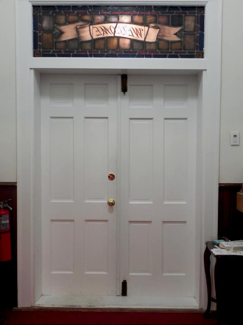 Inner Sanctuary Doorway – Before Renovation (2013) Interior doorway of Rawls Baptist Church before the 2013 renovation, showing the original entry design prior to updates