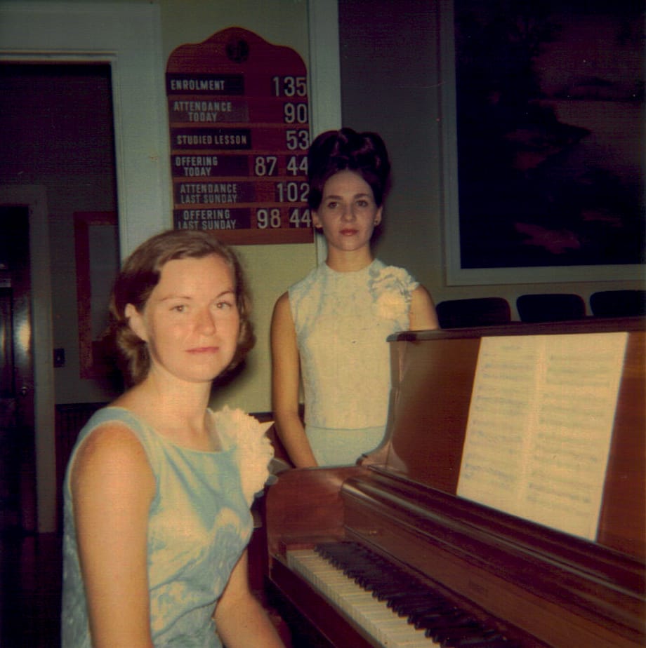 Sunday attendance board inside Rawls Baptist Church in 1966, recording weekly worship and Sunday School participation.