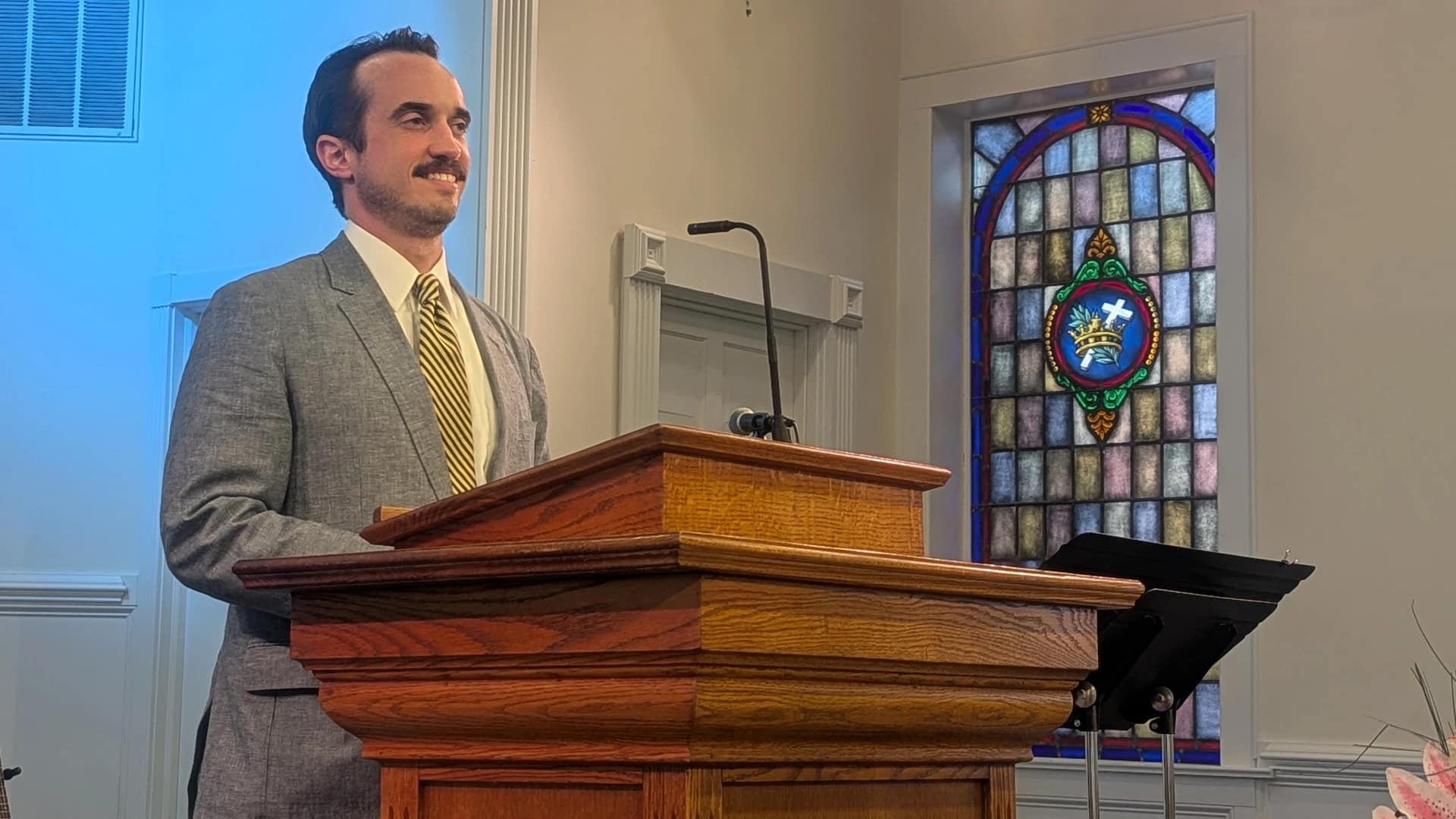 Pastor Brandon preaching at Rawls Baptist Church
